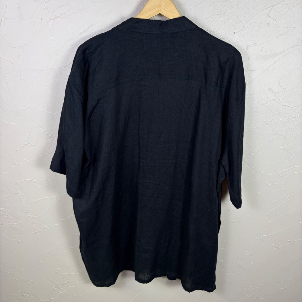 NWT Cabana 100% Linen Shirt Button Down 2X Resort Tropical Summer Beach Black - Picture 3 of 9